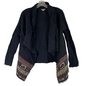 Anama Black Red Open Waterfall Draped Front Gauze Embroidered Elephant Boho S